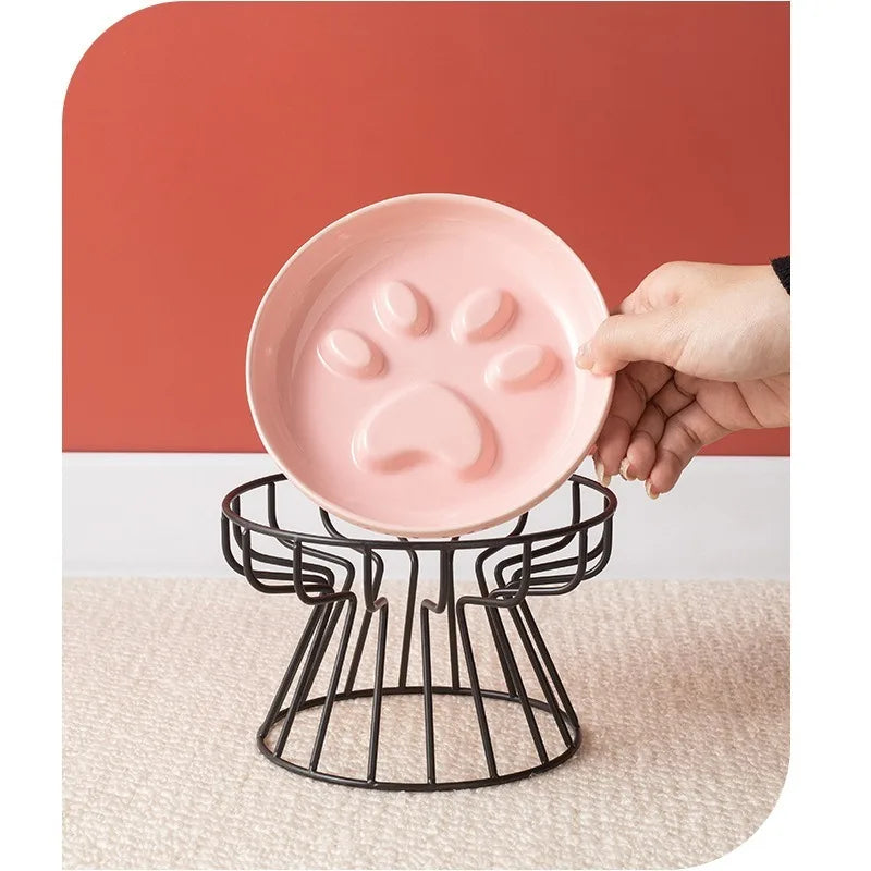WhiskerEase™ Elevated Ceramic Slow Feeder Bowl for Cats & Small Dogs
