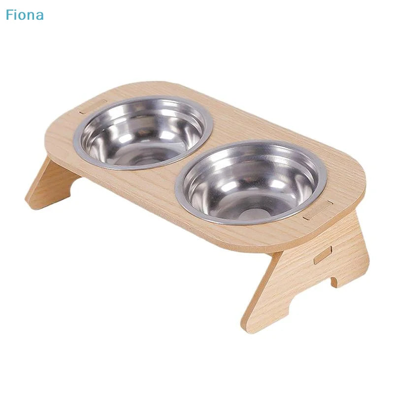 WhiskerDish™ Wooden Raised Feeder with Stainless Steel Bowls
