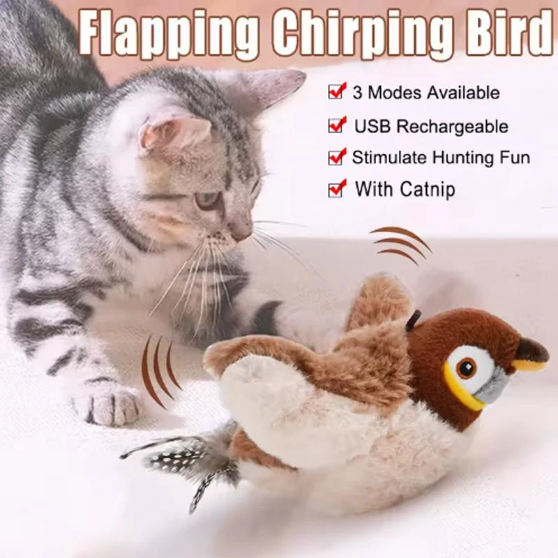 Juguete recargable activado por contacto ChirpWing™ con forma de pájaro para gatos y perros