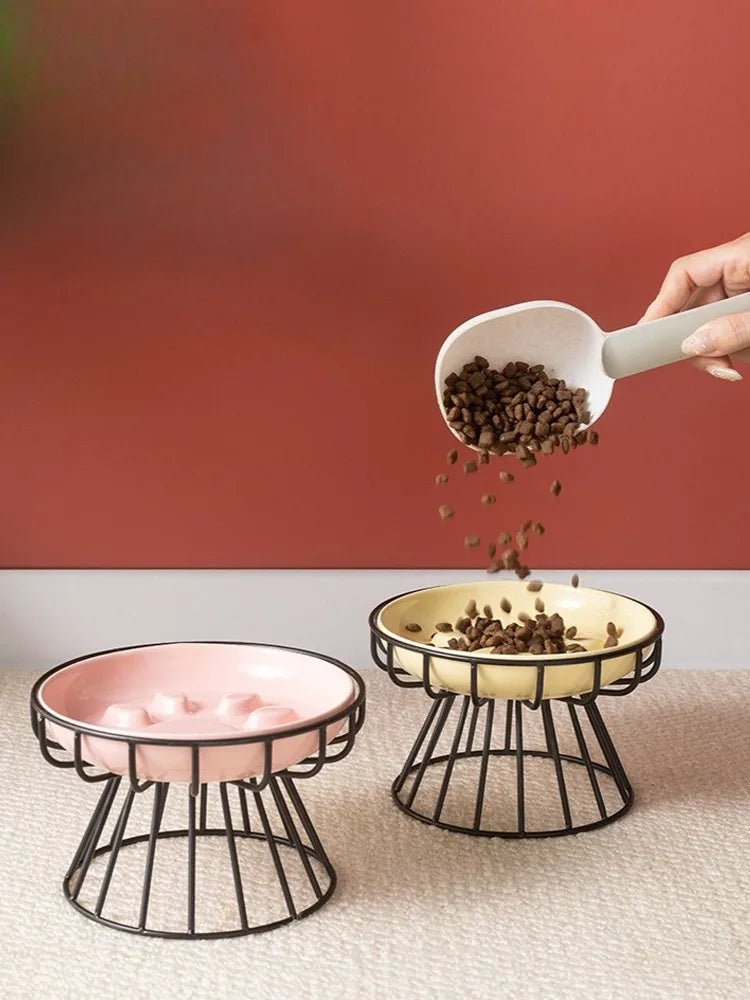 WhiskerEase™ Elevated Ceramic Slow Feeder Bowl for Cats & Small Dogs