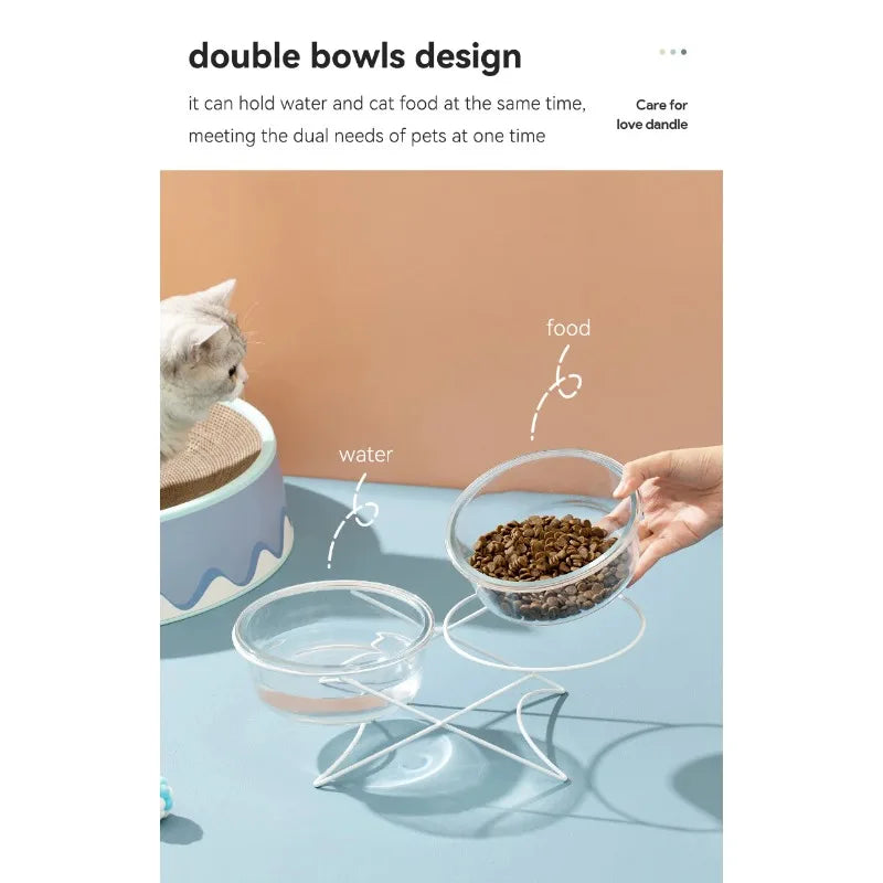 CrystalPaws™ Elevated Glass Food & Water Bowl with Stand