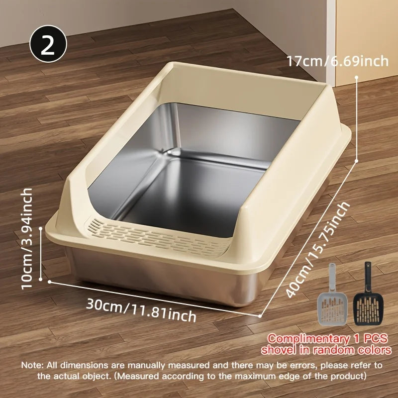 PurrShield™ Splash-Proof Stainless Steel Cat Litter Box with Lid