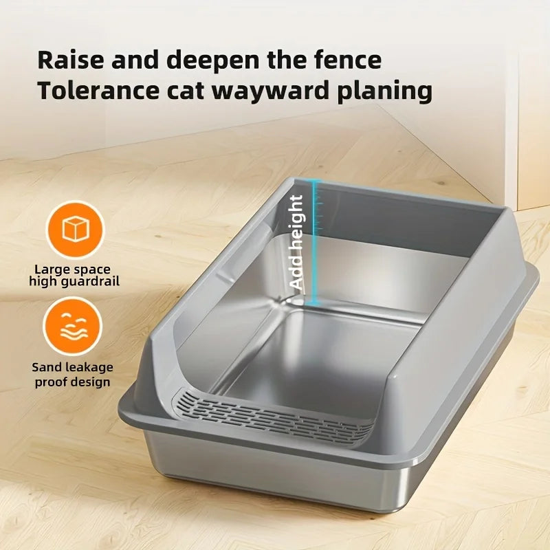 PurrShield™ Splash-Proof Stainless Steel Cat Litter Box with Lid