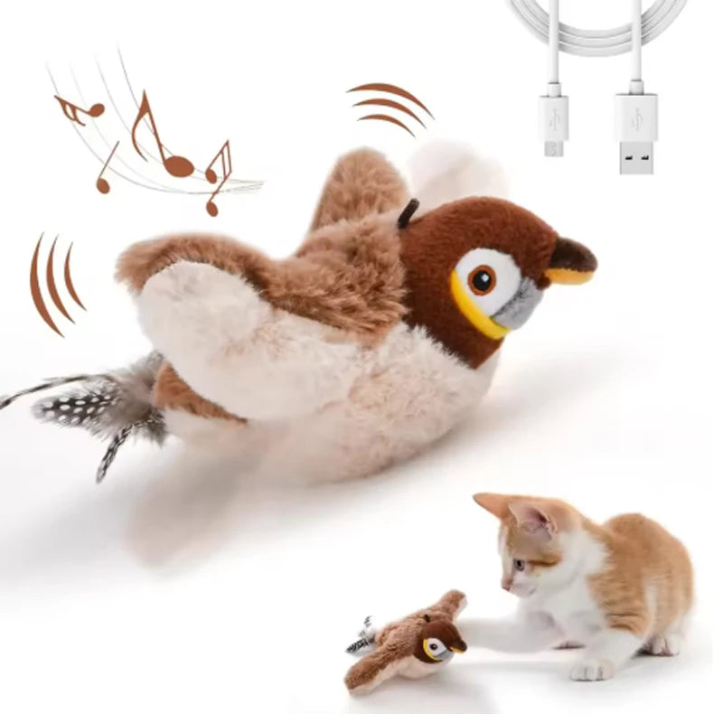 Juguete recargable activado por contacto ChirpWing™ con forma de pájaro para gatos y perros