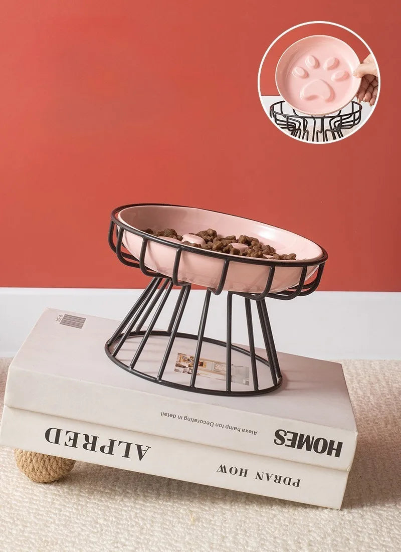 WhiskerEase™ Elevated Ceramic Slow Feeder Bowl for Cats & Small Dogs