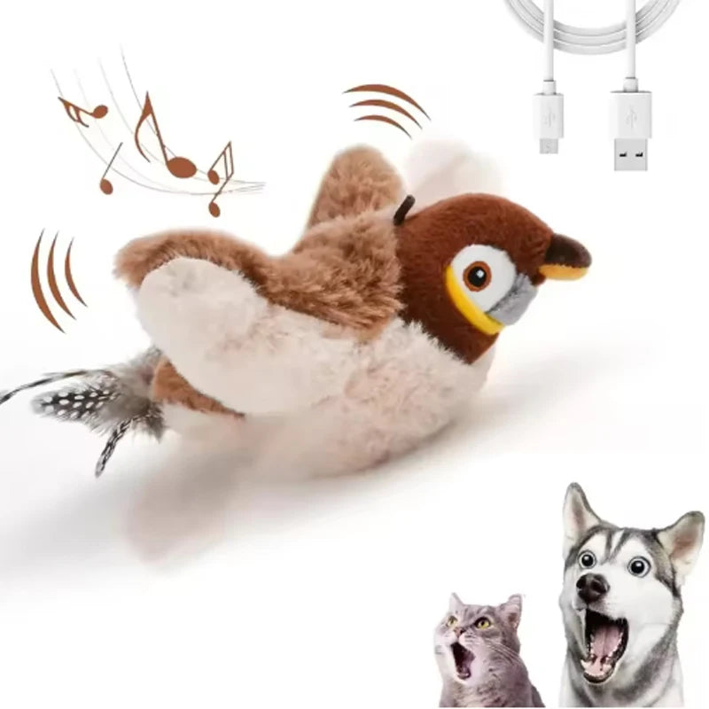 Juguete recargable activado por contacto ChirpWing™ con forma de pájaro para gatos y perros