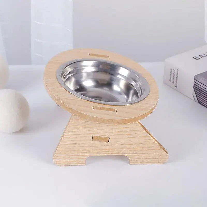 WhiskerDish™ Wooden Raised Feeder with Stainless Steel Bowls