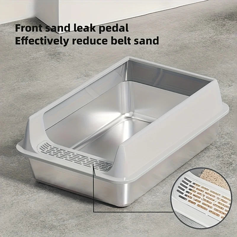PurrShield™ Splash-Proof Stainless Steel Cat Litter Box with Lid