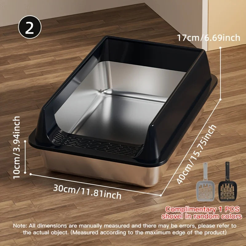 PurrShield™ Splash-Proof Stainless Steel Cat Litter Box with Lid