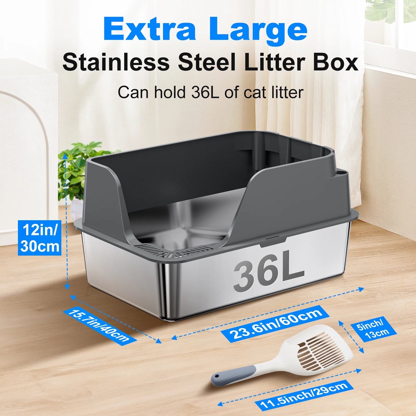 PurrShield™ Extra-Large Stainless Steel Cat Litter Box