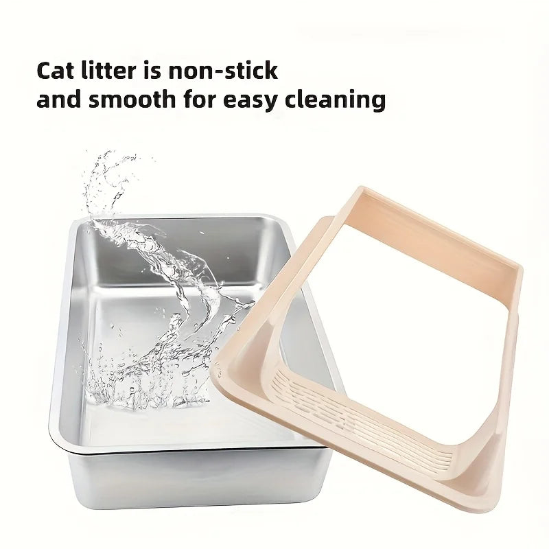 PurrShield™ Splash-Proof Stainless Steel Cat Litter Box with Lid