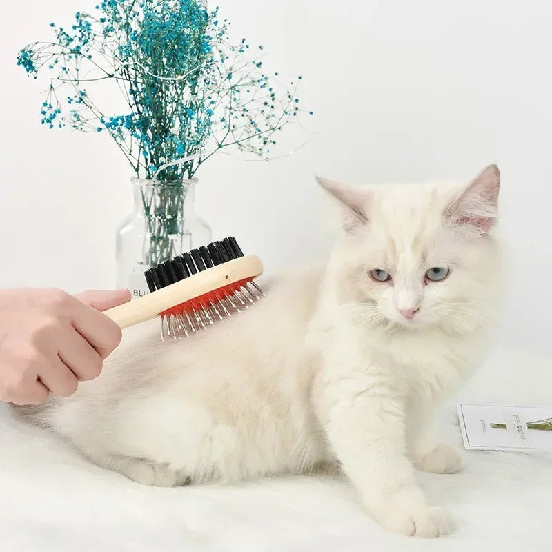 DualGroom™ 2-in-1 Wooden Grooming Brush for Dogs & Cats