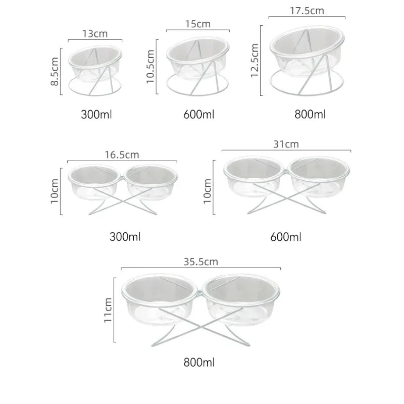 CrystalPaws™ Elevated Glass Food & Water Bowl with Stand