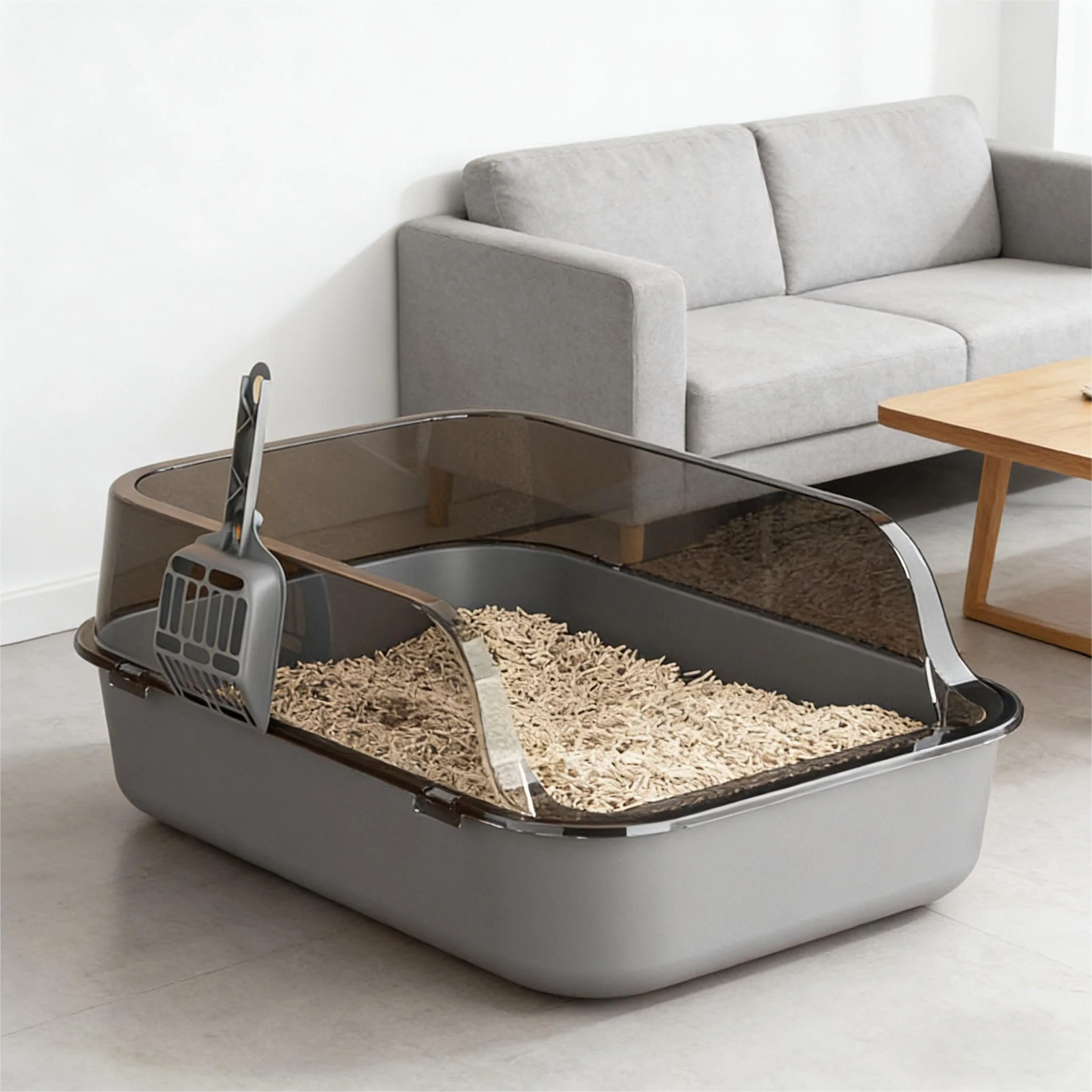PurrShield™ Splash-Proof Cat Litter Box with Scoop