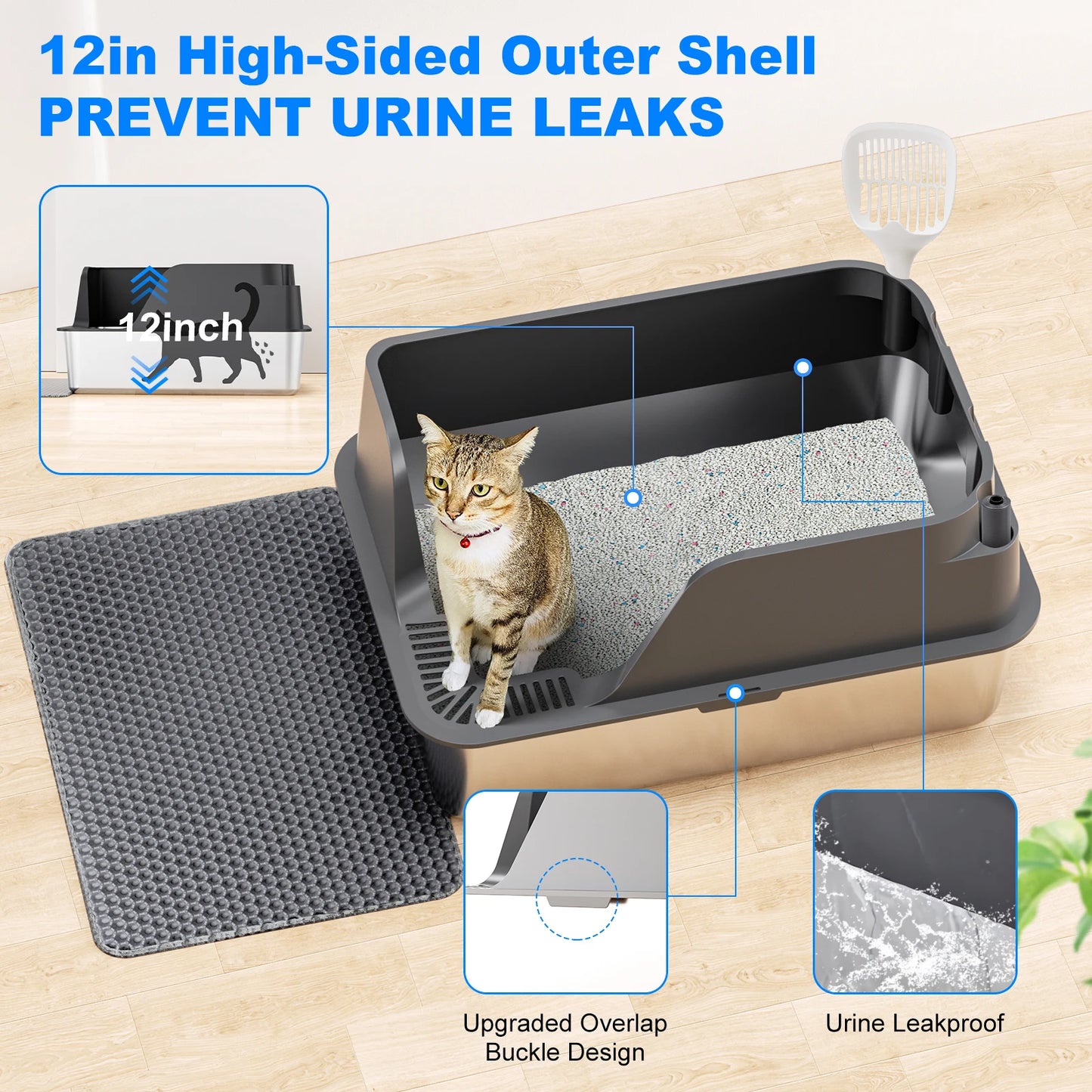 PurrShield™ Extra-Large Stainless Steel Cat Litter Box