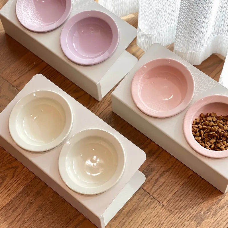 WhiskerDish™ Elevated Ceramic Cat & Dog Feeding Bowl Set