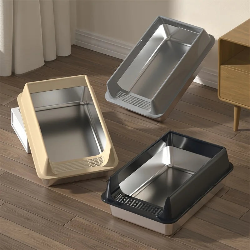 PurrShield™ Splash-Proof Stainless Steel Cat Litter Box with Lid