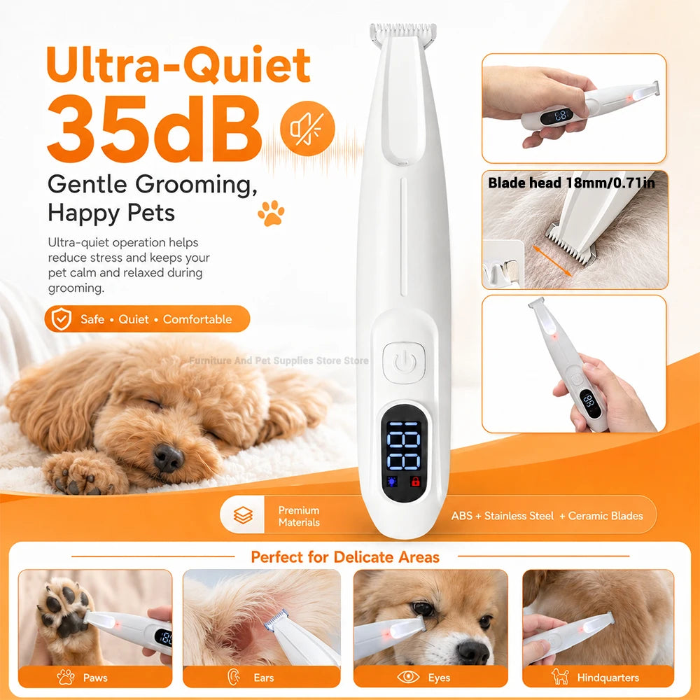 PawTrim™ Waterproof Pet Grooming Trimmer with LED Light