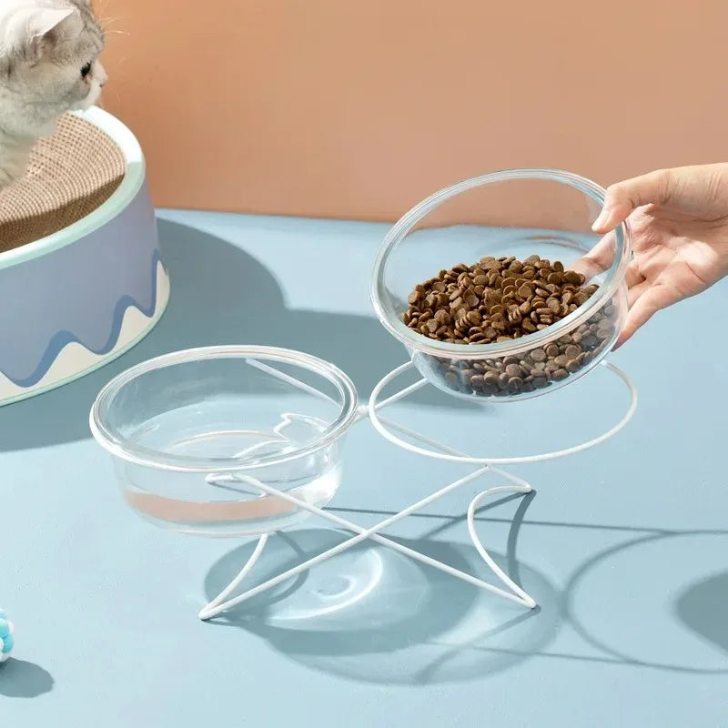 CrystalPaws™ Elevated Glass Food & Water Bowl with Stand