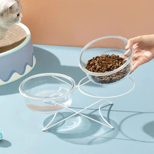 CrystalPaws™ Elevated Glass Food & Water Bowl with Stand