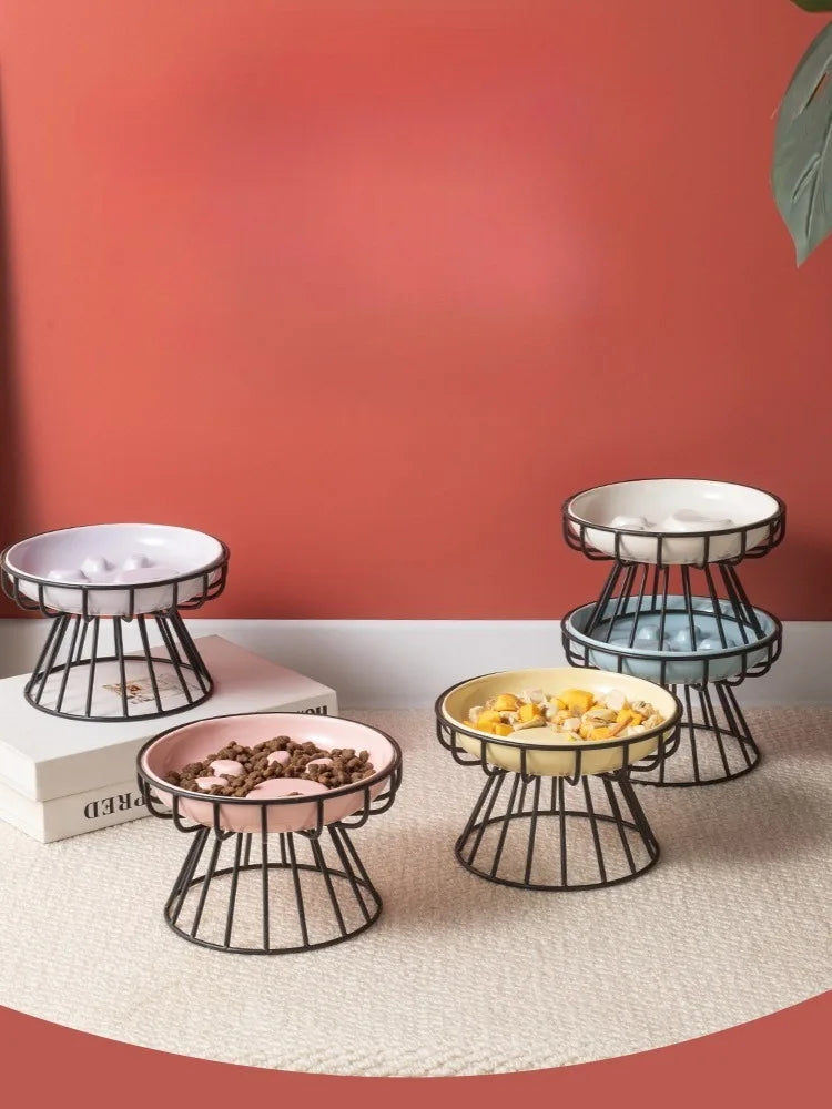 WhiskerEase™ Elevated Ceramic Slow Feeder Bowl for Cats & Small Dogs