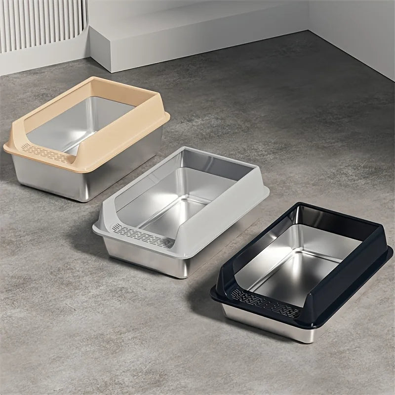 PurrShield™ Splash-Proof Stainless Steel Cat Litter Box with Lid