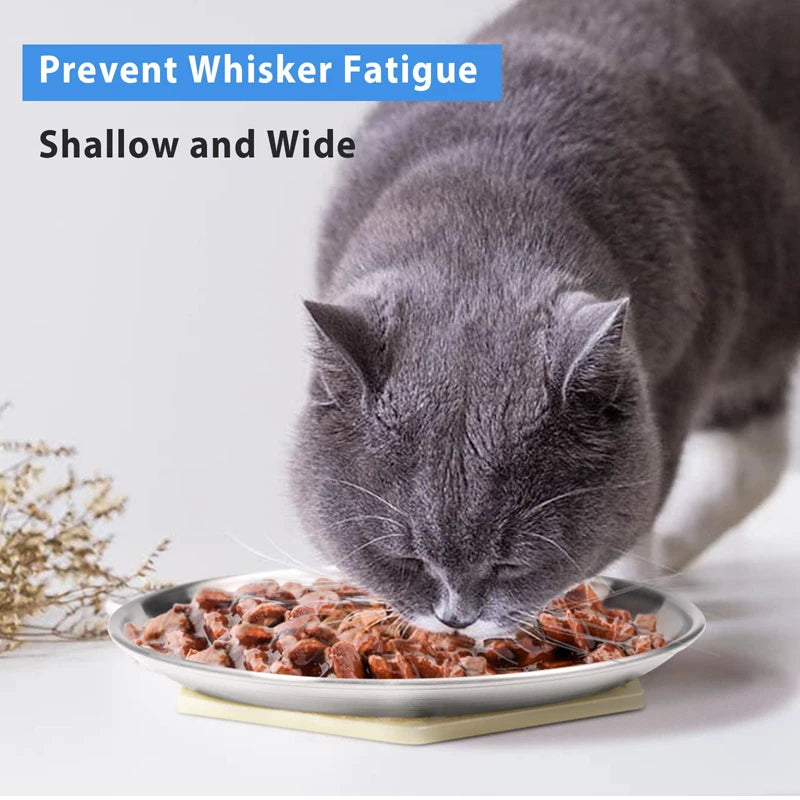 WhiskerEase™ Stainless Steel Shallow Cat Bowl for Whisker Relief