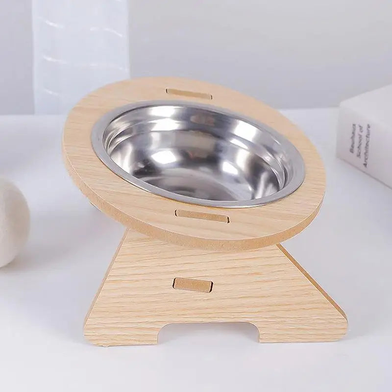 WhiskerDish™ Wooden Raised Feeder with Stainless Steel Bowls