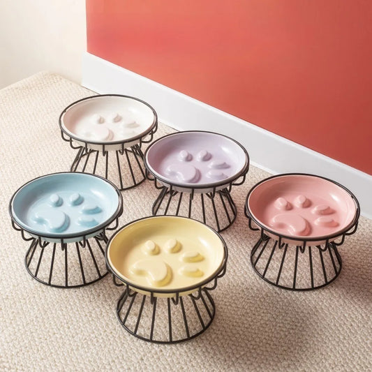 WhiskerEase™ Elevated Ceramic Slow Feeder Bowl for Cats & Small Dogs