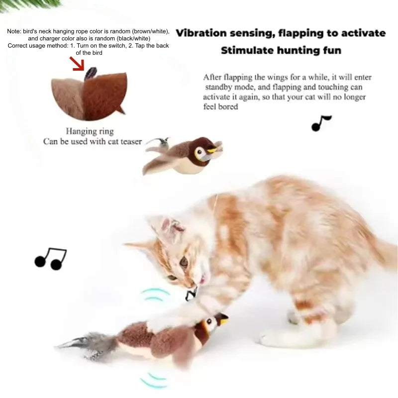 Juguete recargable activado por contacto ChirpWing™ con forma de pájaro para gatos y perros