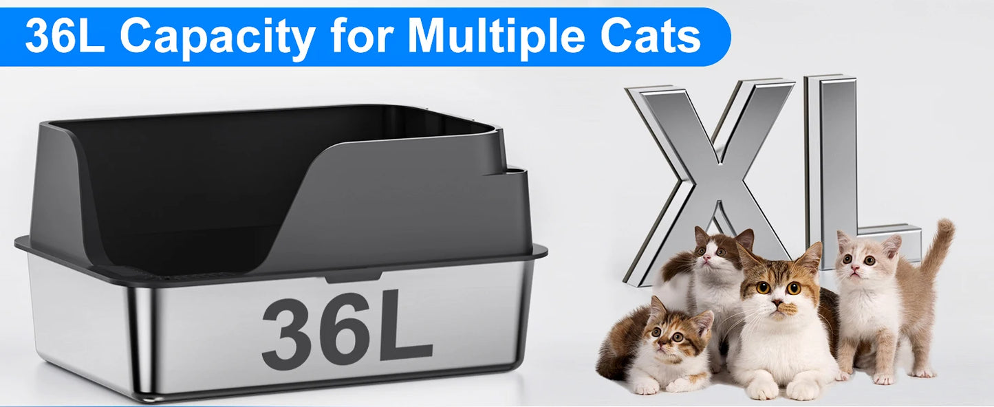 PurrShield™ Extra-Large Stainless Steel Cat Litter Box