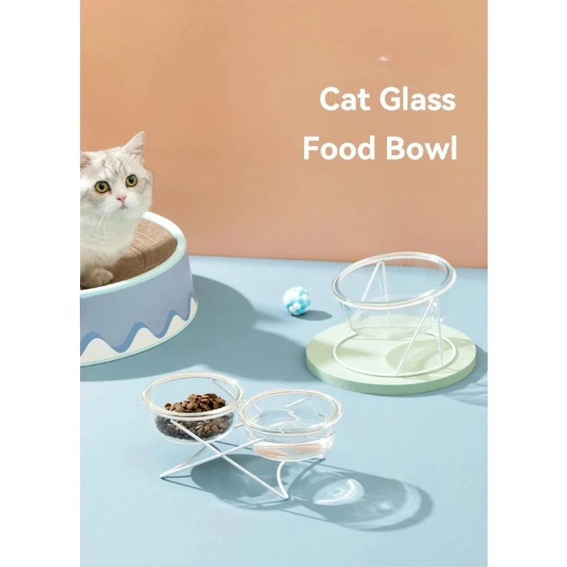 CrystalPaws™ Elevated Glass Food & Water Bowl with Stand