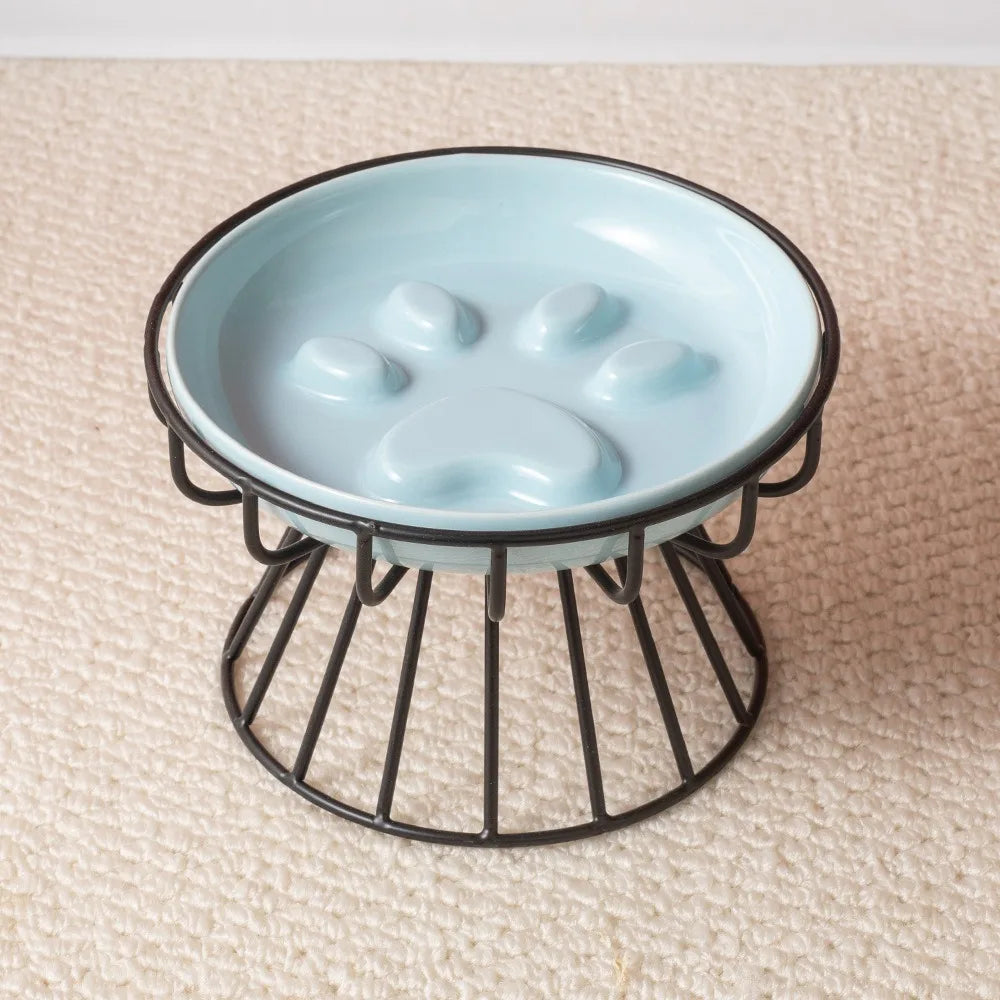 WhiskerEase™ Elevated Ceramic Slow Feeder Bowl for Cats & Small Dogs