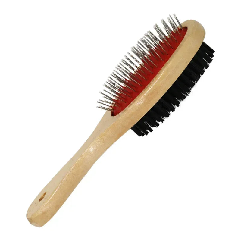 DualGroom™ 2-in-1 Wooden Grooming Brush for Dogs & Cats