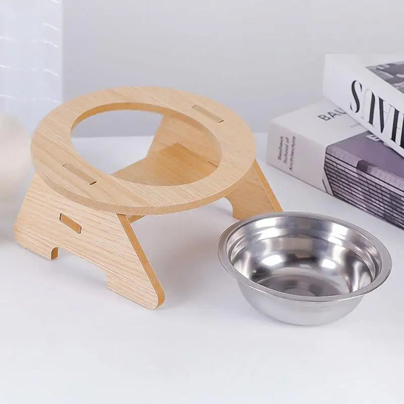 WhiskerDish™ Wooden Raised Feeder with Stainless Steel Bowls