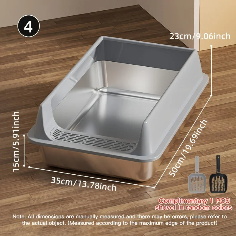 PurrShield™ Splash-Proof Stainless Steel Cat Litter Box with Lid