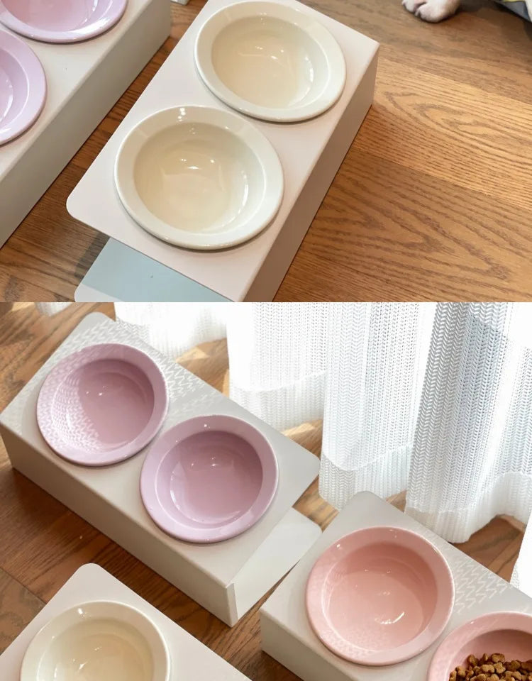 WhiskerDish™ Elevated Ceramic Cat & Dog Feeding Bowl Set