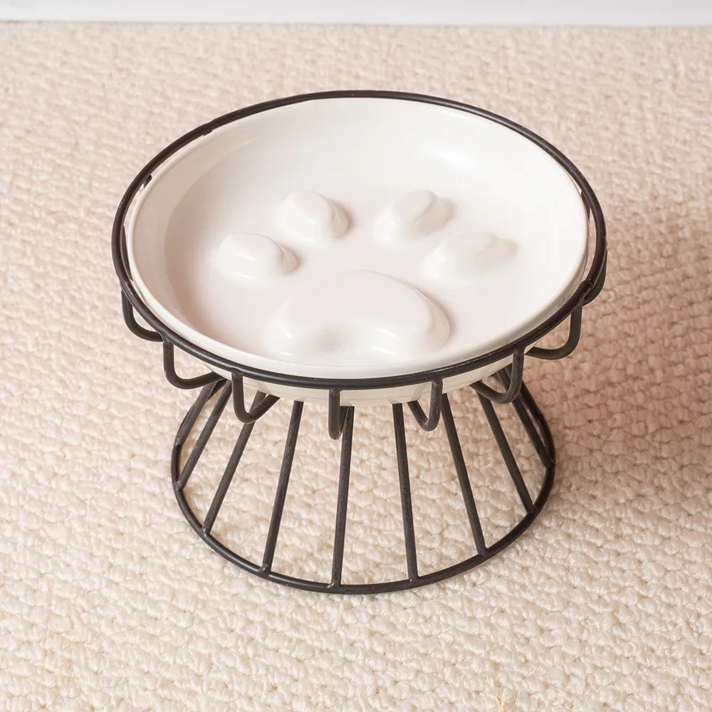 WhiskerEase™ Elevated Ceramic Slow Feeder Bowl for Cats & Small Dogs