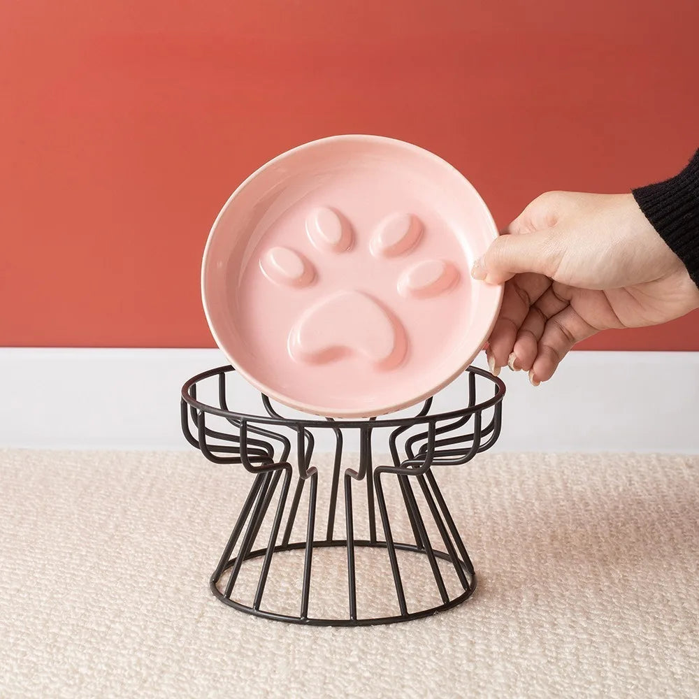WhiskerEase™ Elevated Ceramic Slow Feeder Bowl for Cats & Small Dogs