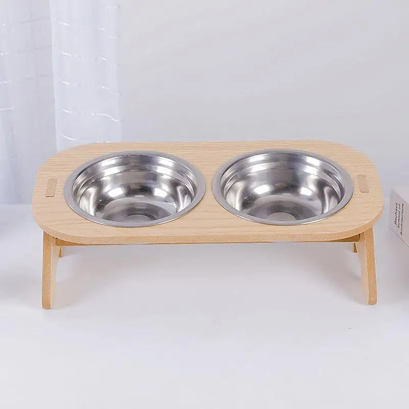 WhiskerDish™ Wooden Raised Feeder with Stainless Steel Bowls