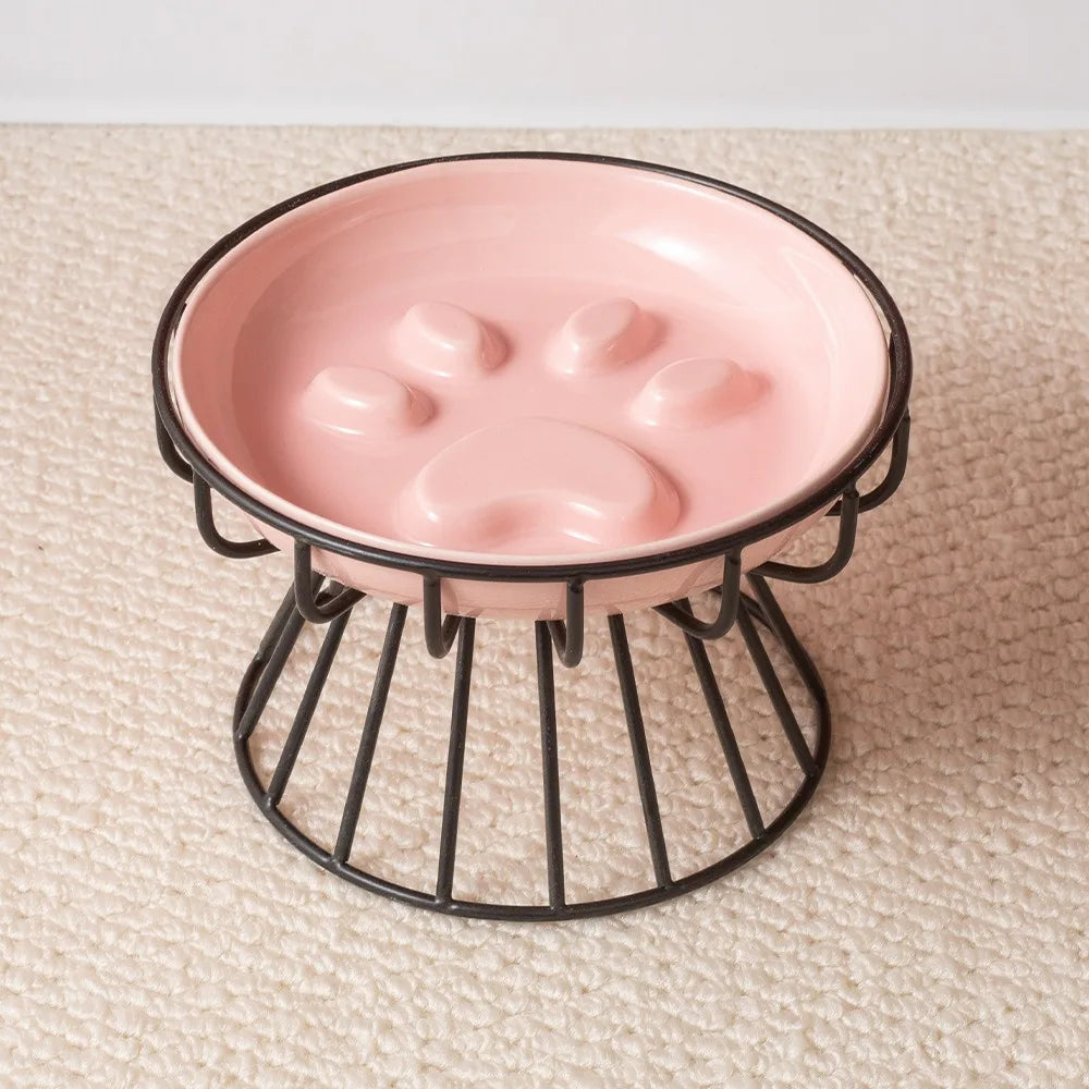 WhiskerEase™ Elevated Ceramic Slow Feeder Bowl for Cats & Small Dogs