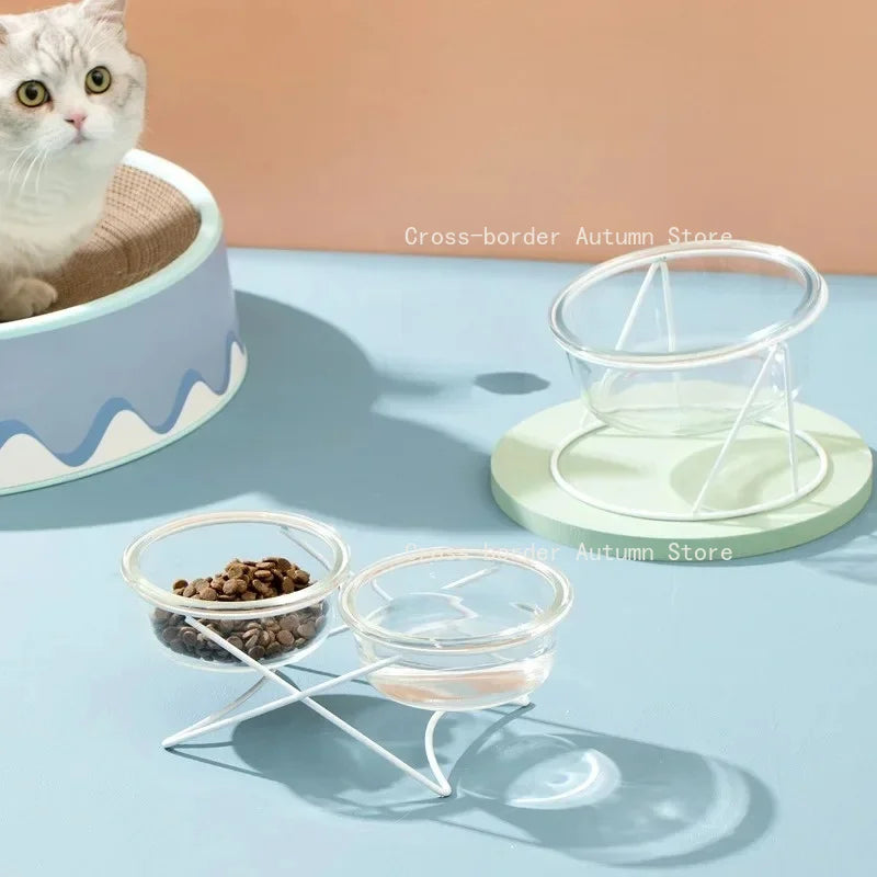 CrystalPaws™ Elevated Glass Food & Water Bowl with Stand