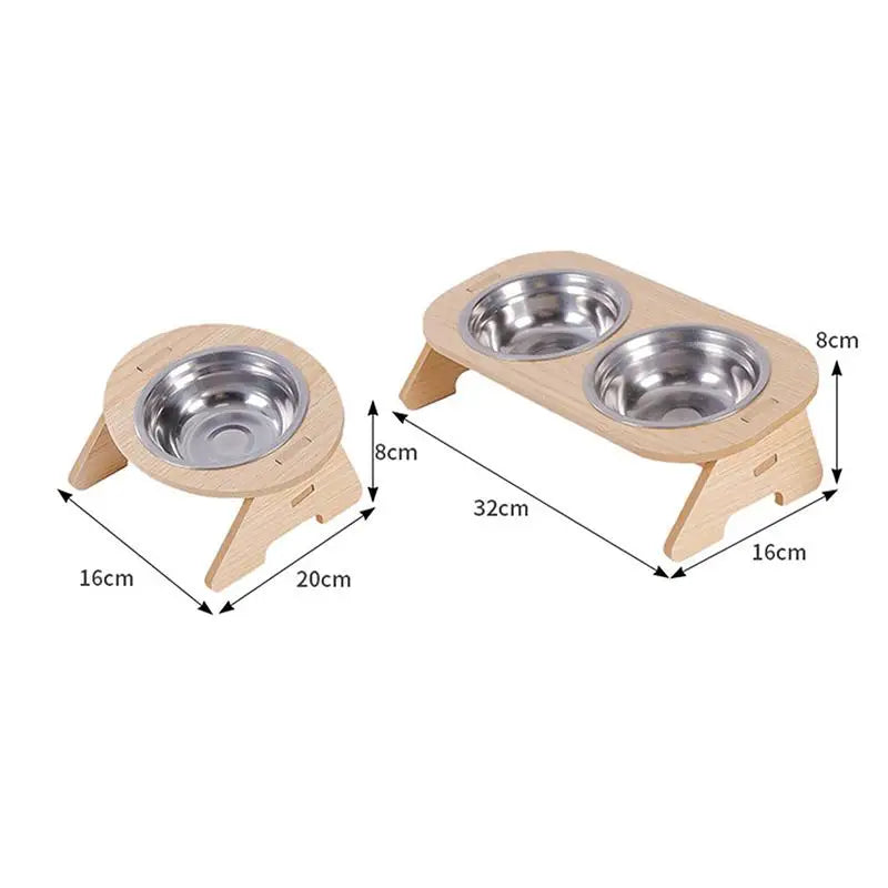 WhiskerDish™ Wooden Raised Feeder with Stainless Steel Bowls
