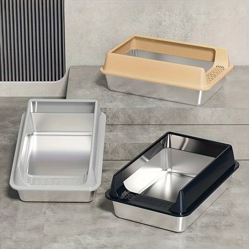 PurrShield™ Splash-Proof Stainless Steel Cat Litter Box with Lid