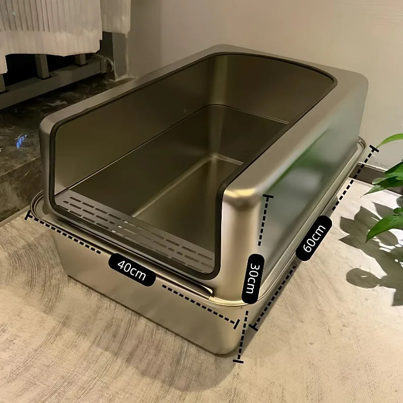 PurrShield™ 60cm Extra-Large Stainless Steel Cat Litter Box