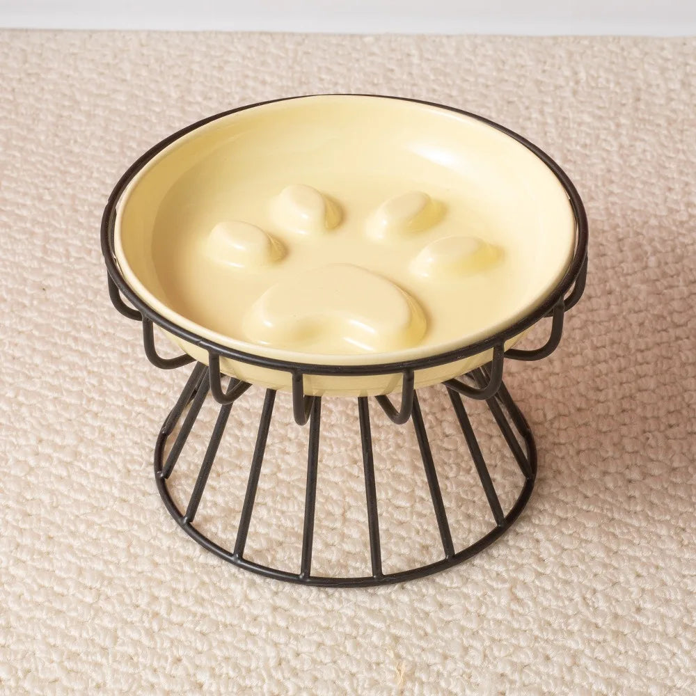 WhiskerEase™ Elevated Ceramic Slow Feeder Bowl for Cats & Small Dogs
