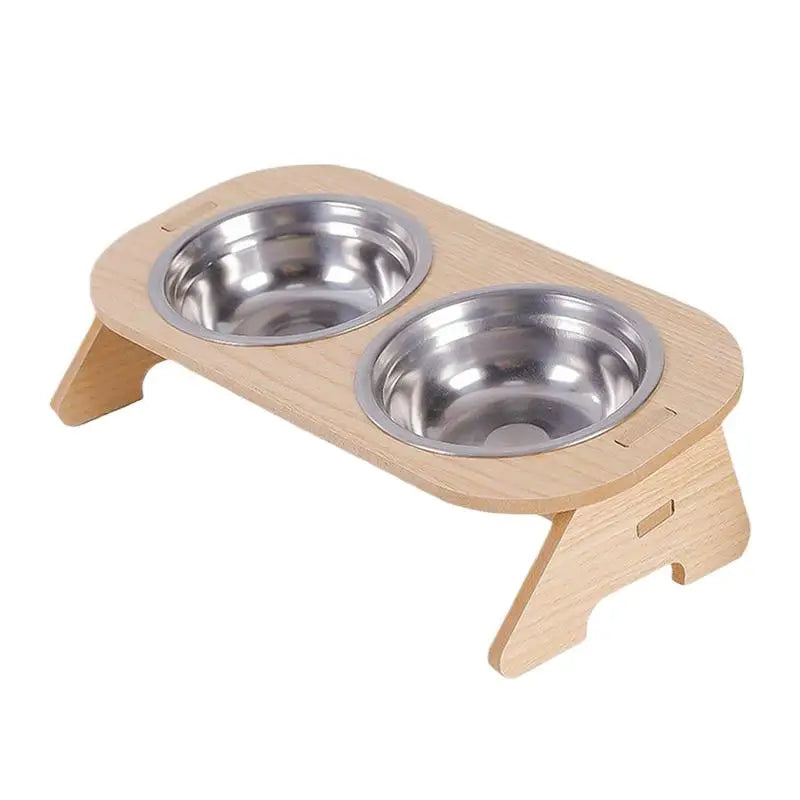 WhiskerDish™ Wooden Raised Feeder with Stainless Steel Bowls