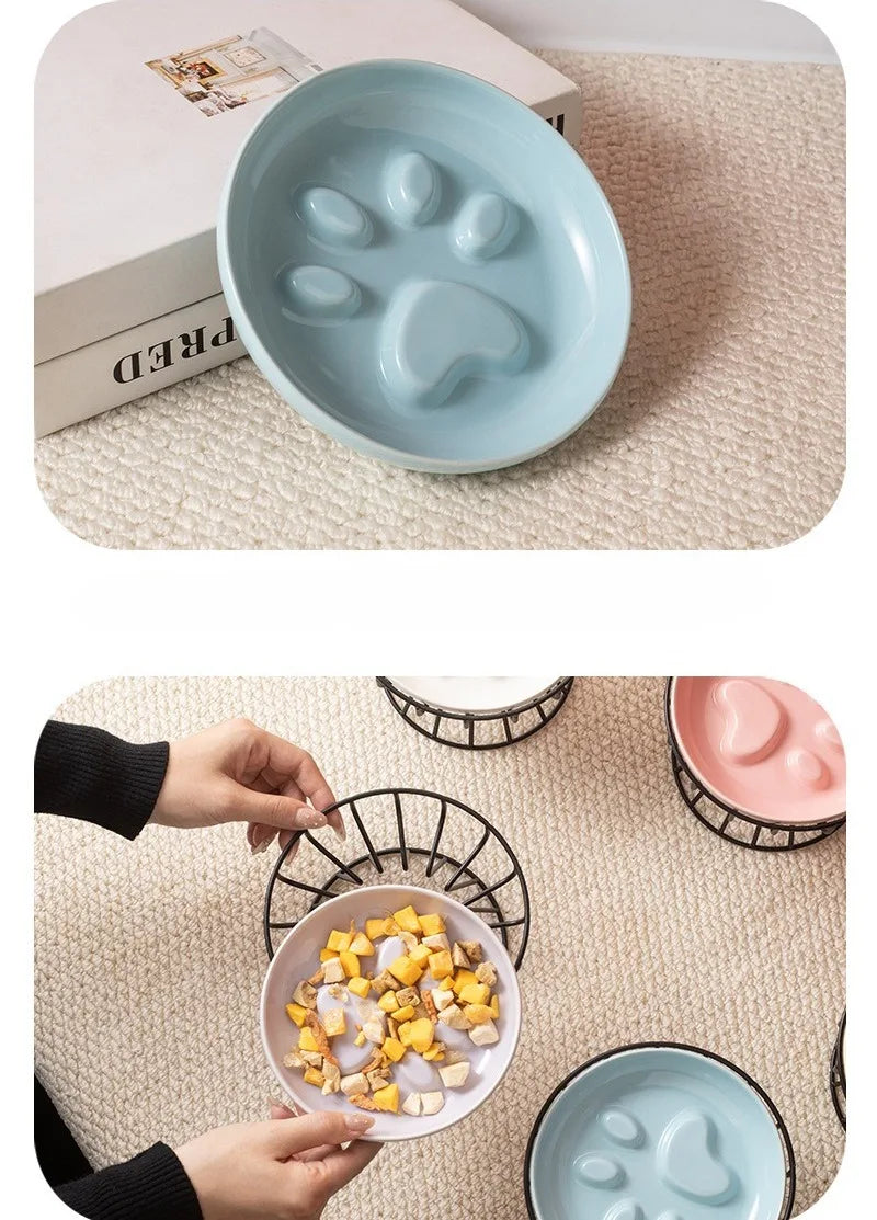 WhiskerEase™ Elevated Ceramic Slow Feeder Bowl for Cats & Small Dogs