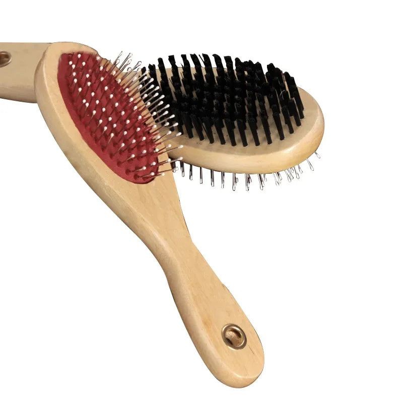 DualGroom™ 2-in-1 Wooden Grooming Brush for Dogs & Cats