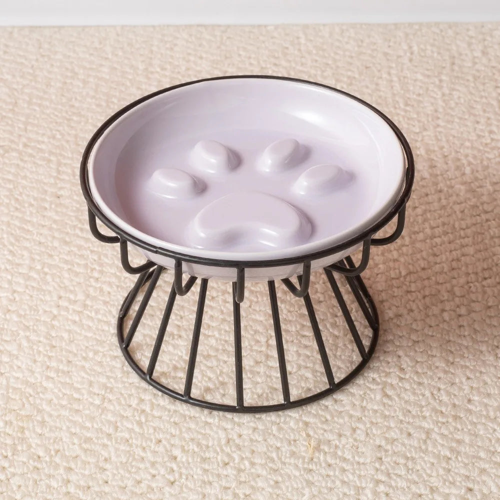 WhiskerEase™ Elevated Ceramic Slow Feeder Bowl for Cats & Small Dogs
